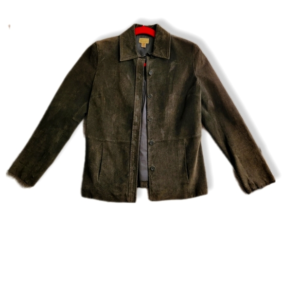 Caslon Jackets & Blazers - Women’s vintage suede leather Jacket Caslon size Petite Small Dark Brown